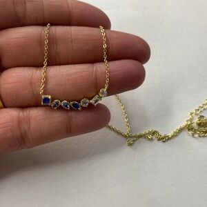 925 Elegant and delicate Gold tone Blue and clear Gemstone Necklace